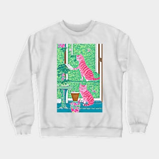 The adventures of pink, stripy cat Crewneck Sweatshirt